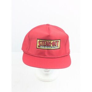 Steak-Out Char-Broiled Snapback Hat Red Vintage Retro Cap Adjustable